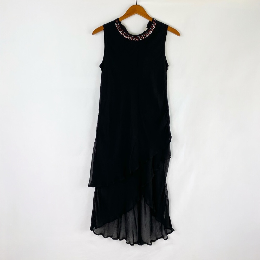 Ritu Kumar NWT Embellished Dress Size 36 Lightweight Ruffle Asymmetric Black‎